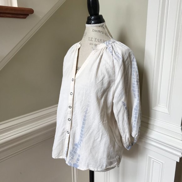 Apiece Apart Mitte Blouse Top Shirt Womens Medium Ivory Blue Button Down Tie Dye - Picture 6 of 11